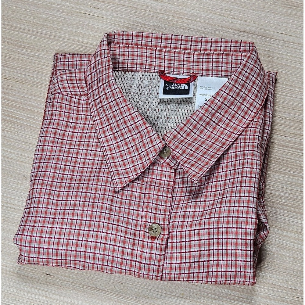 The North Face Sleeveless Shirt Womens XL Red Plaid Button Up Hiking PEI4345N